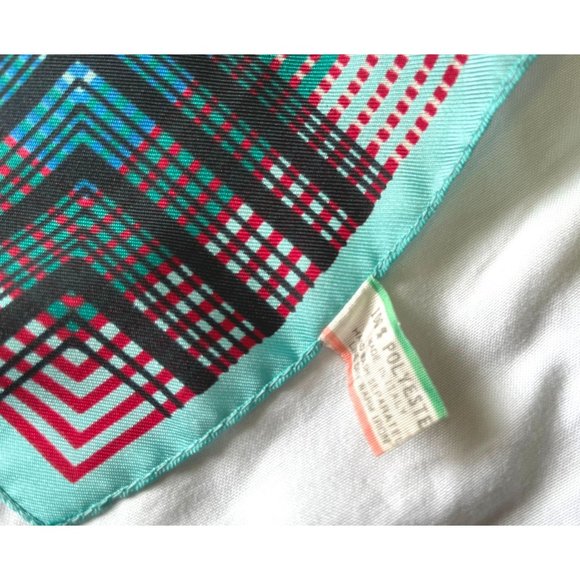 Vintage Morsly Scarf Tartan Plaid Square Geometric Italy 27" Blue Green - Picture 3 of 10